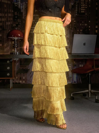 Aubrielle Fringe Tiered Skirt