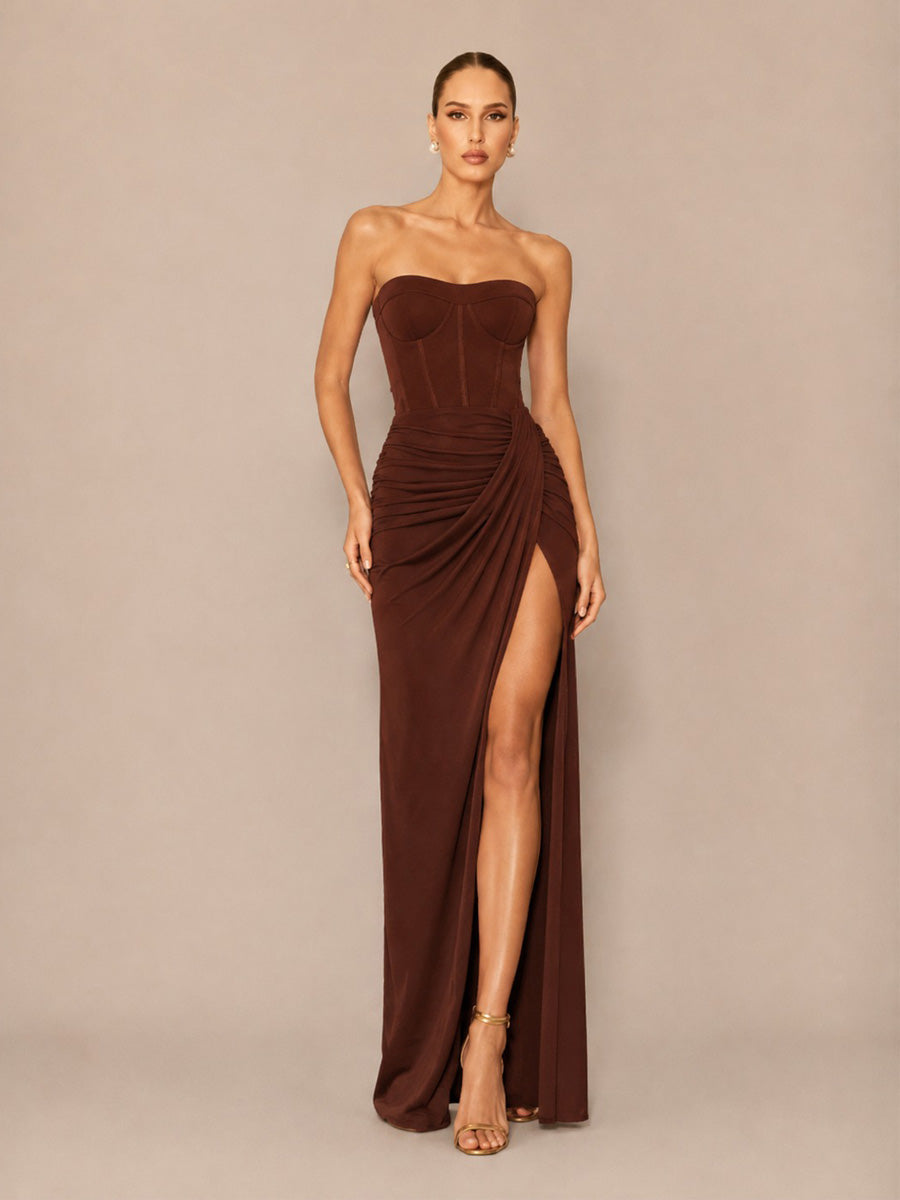 Calista Minimalist Strapless Maxi Dress with Slit