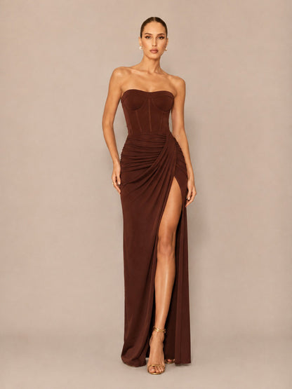 Calista Minimalist Strapless Maxi Dress with Slit