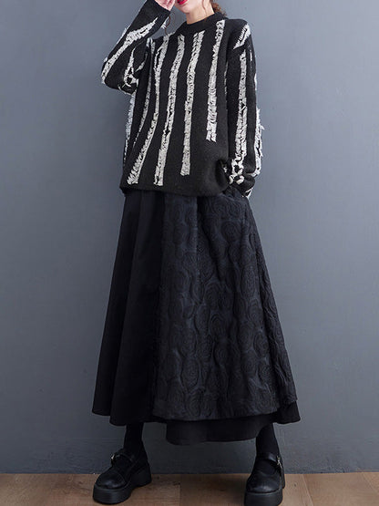 Casual Long Sleeves Loose Tasseled Round-Neck Sweater Tops