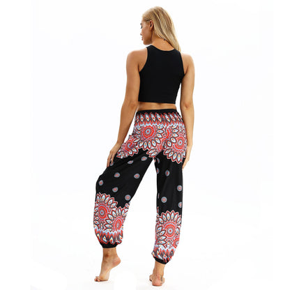 Colorful Flower Digital Printing Casual Pants Loose And Thin Elastic Leg Closing Yoga Pants