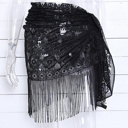 Tassel Sexy Lace Beach Sunbreaker Hollowed-Out Skirt Bikini Top