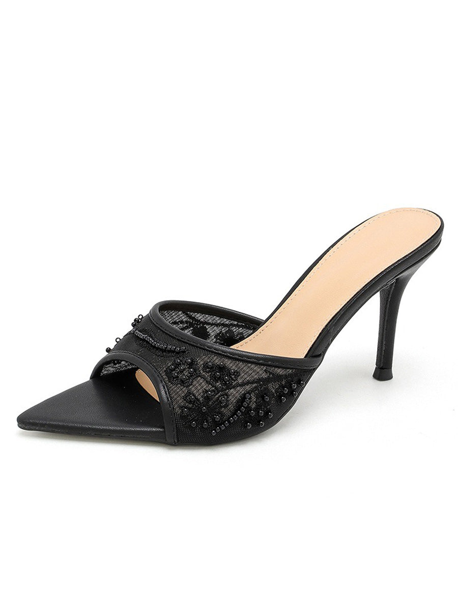 Ophelia Mesh Embroidered Beaded Fish Mouth Sandals