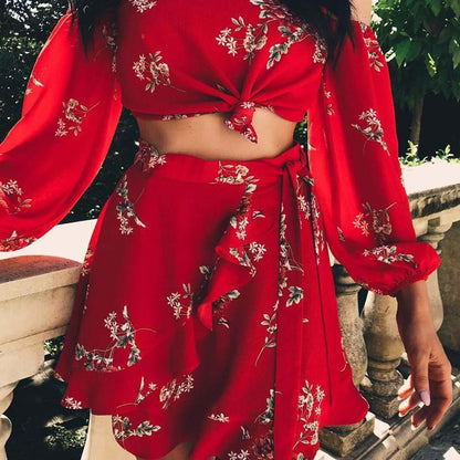 Chiffon Off The Shoulder Skirt And Sleeve Top 2 Piece Set