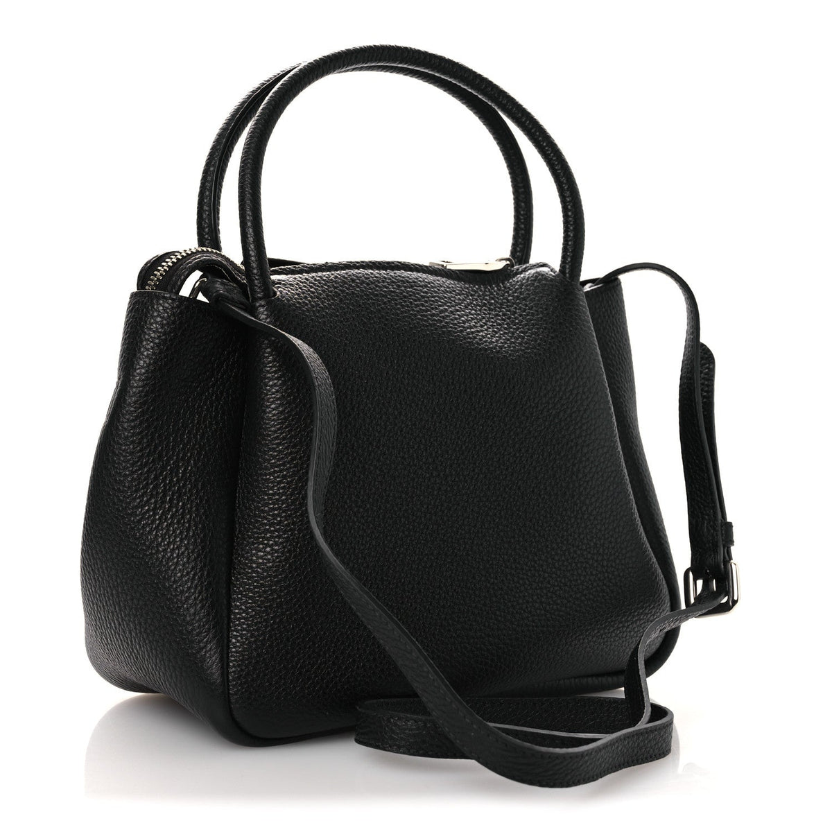 Vitello Daino Soft Mini Zippered Top Handle Bag Black