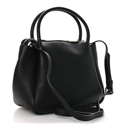Vitello Daino Soft Mini Zippered Top Handle Bag Black