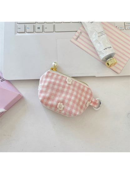 Cosbai - Mini Plaid Coin Purse with Zipper