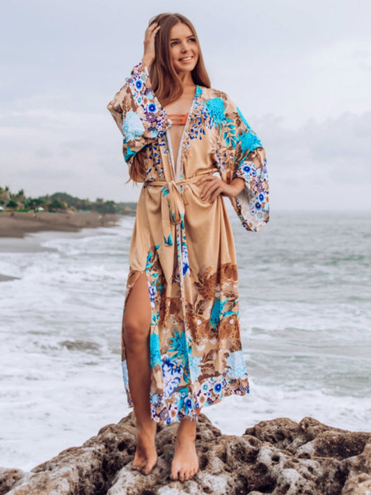 Cotton Print Holiday Sunscreens Cardigan Beach Jacket Bikini Bathing Suit Beach Blouse
