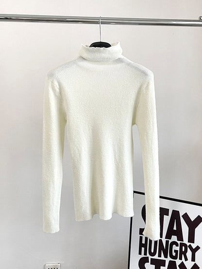 Casual Long Sleeves Skinny Solid Color High-Neck Sweater Tops