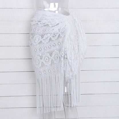 Tassel Sexy Lace Beach Sunbreaker Hollowed-Out Skirt Bikini Top