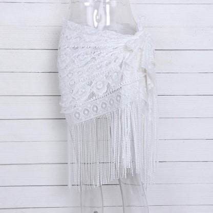 Tassel Sexy Lace Beach Sunbreaker Hollowed-Out Skirt Bikini Top