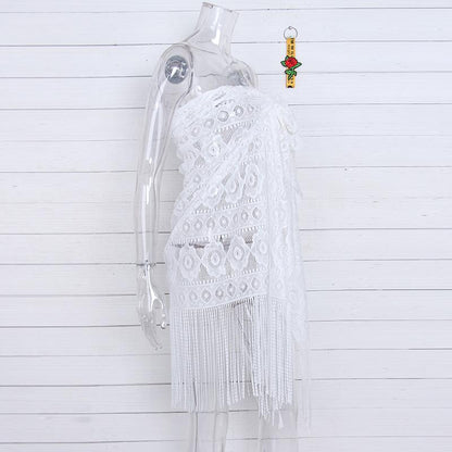 Tassel Sexy Lace Beach Sunbreaker Hollowed-Out Skirt Bikini Top