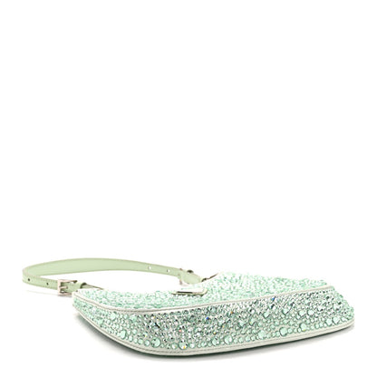 Satin Crystal Cleo Adjustable Strap Shoulder Bag Acqua