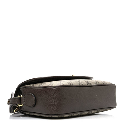 GG Supreme Monogram Textured Dollar Calfskin Web Studded Mini Ophidia Flap Shoulder Bag Beige Ebony New Acero