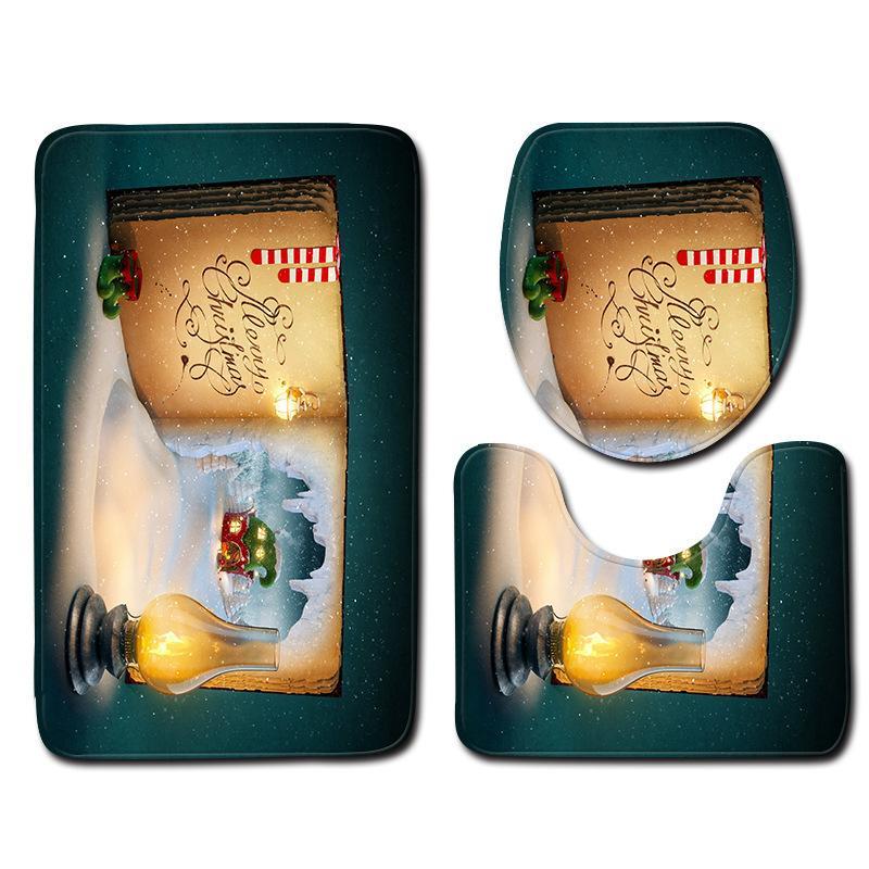 Christmas Snowman Pattern Three-Piece Bathroom Carpet