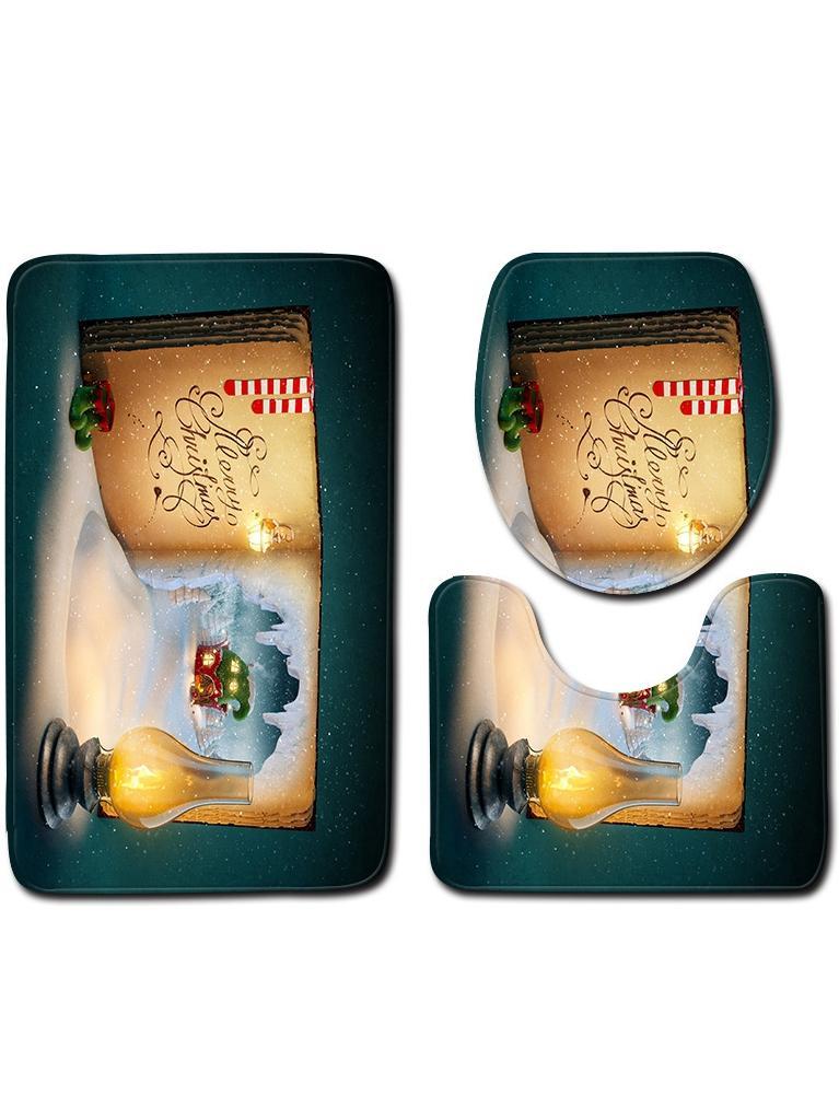 Christmas Snowman Pattern Three-Piece Bathroom Carpet