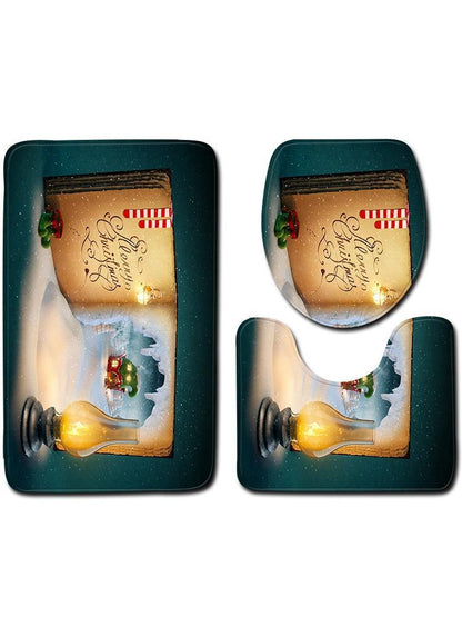 Christmas Snowman Pattern Three-Piece Bathroom Carpet