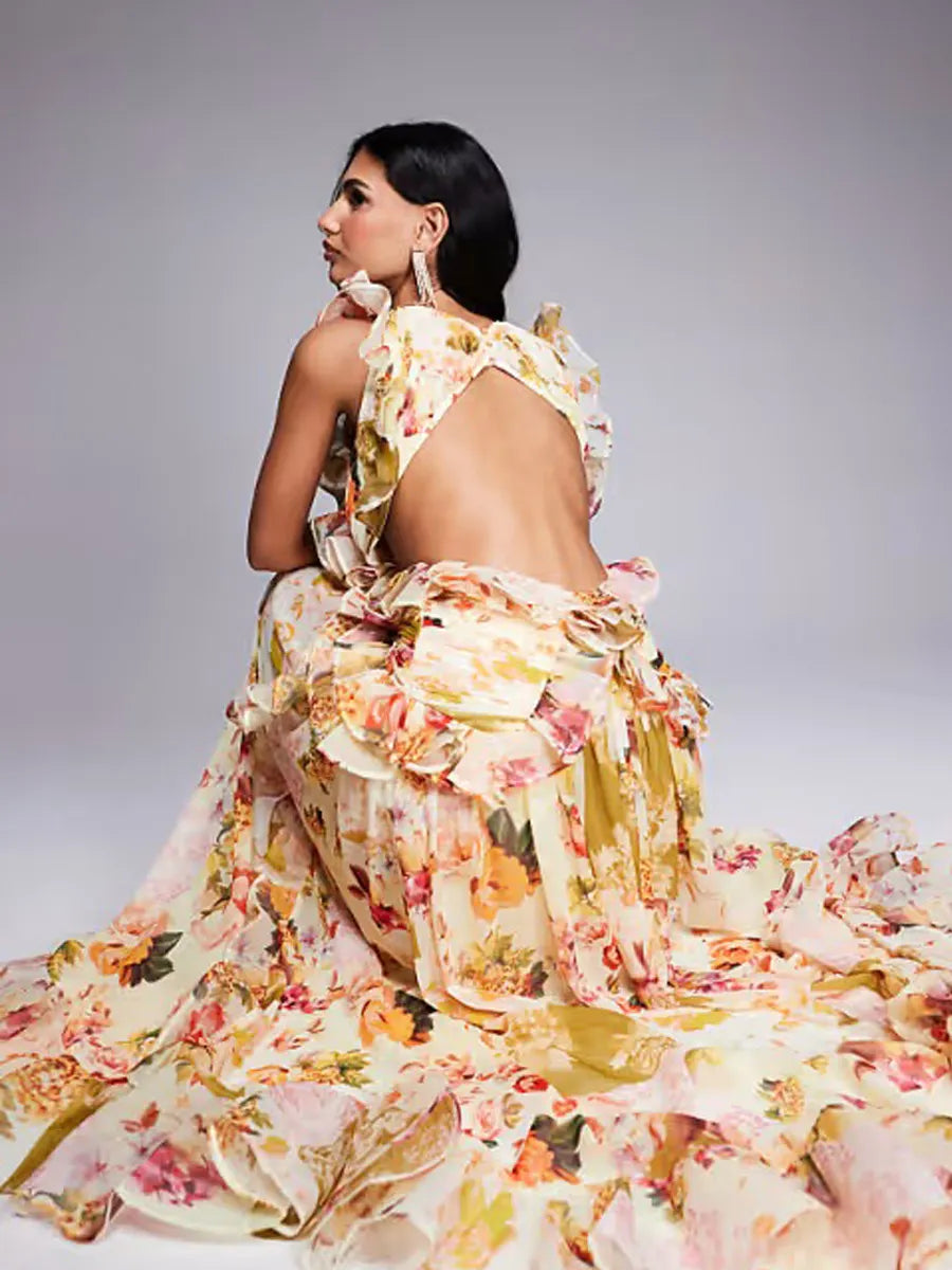 Lavinia Printed Chiffon Ruffled Maxi Dress