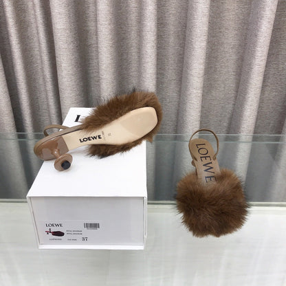 Loewe 25SS Fur-lined Mule 60 Brown in Fox Fur 597436