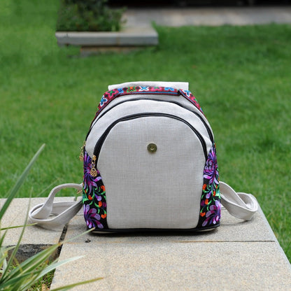 Ethnic Style New Fashion Linen Embroidery Bag Canvas Backpack Fashion Versatile Schoolbag Women'S Small Backpack