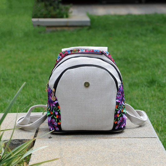 Ethnic Style New Fashion Linen Embroidery Bag Canvas Backpack Fashion Versatile Schoolbag Women'S Small Backpack