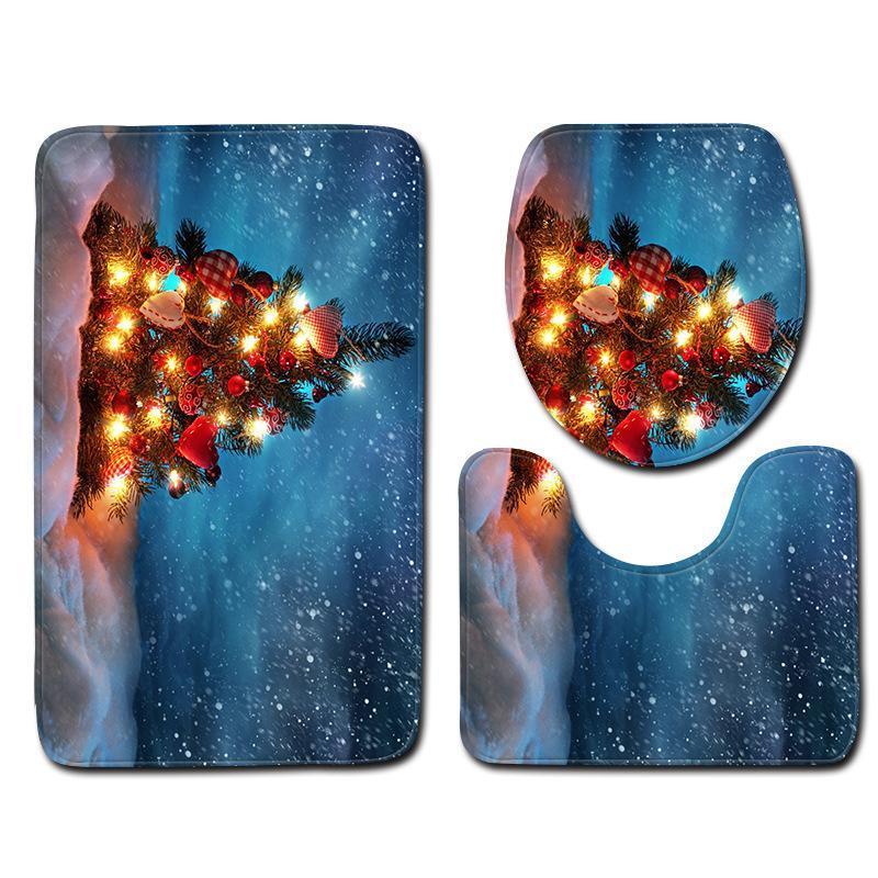 Christmas Snowman Pattern Three-Piece Bathroom Carpet
