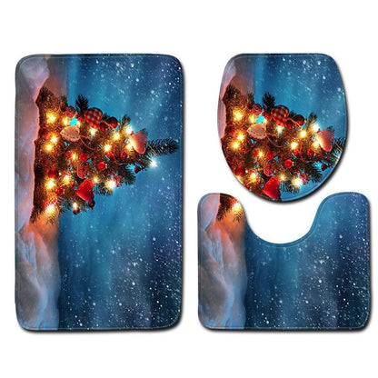 Christmas Snowman Pattern Three-Piece Bathroom Carpet