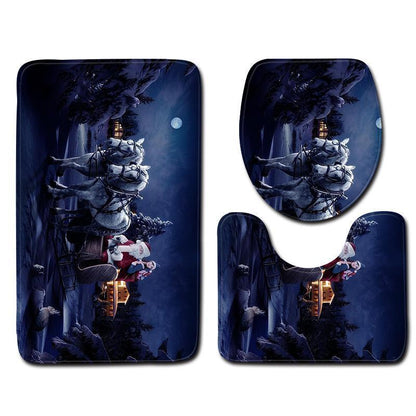 Christmas Snowman Pattern Three-Piece Bathroom Carpet
