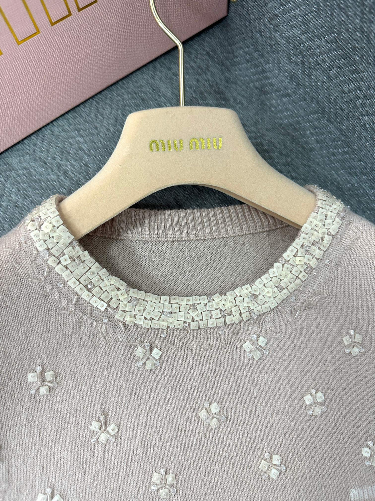 Miu Sequin Sleeveless Top Beige Wool 345347