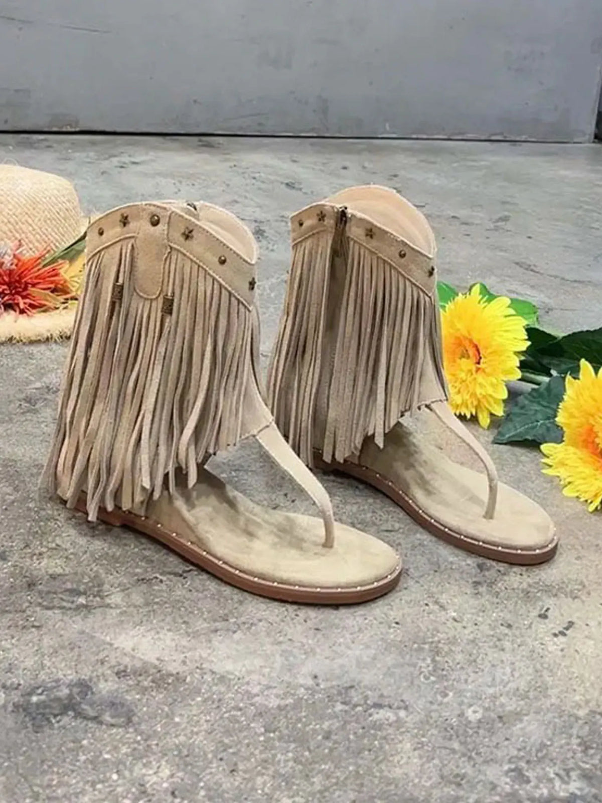 Ximena Studded Tassel Peep-Toe Booties