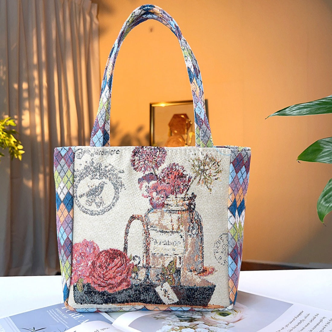 Cosbai - Geometric Lace Botanical &amp; Animal Canvas Tote
