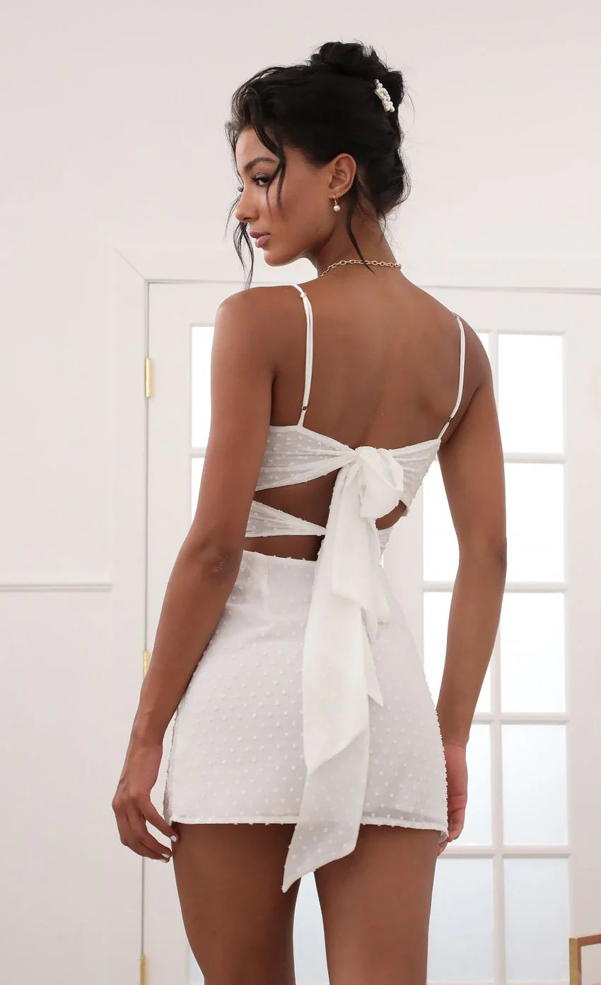 Front Twist Chiffon Dress in White