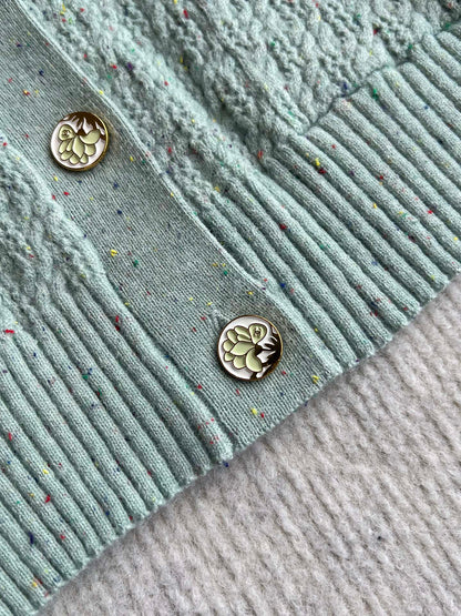 CC 25A Classic Round Neck Floral Wool Cardigan In Turquoise 275514