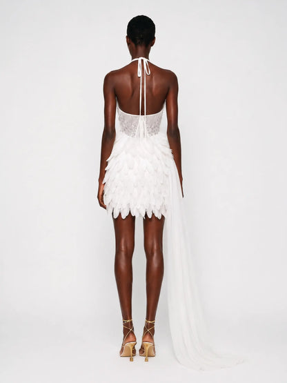 Camilla Rhinestone-Embellished Sleeveless Feather Mini Dress