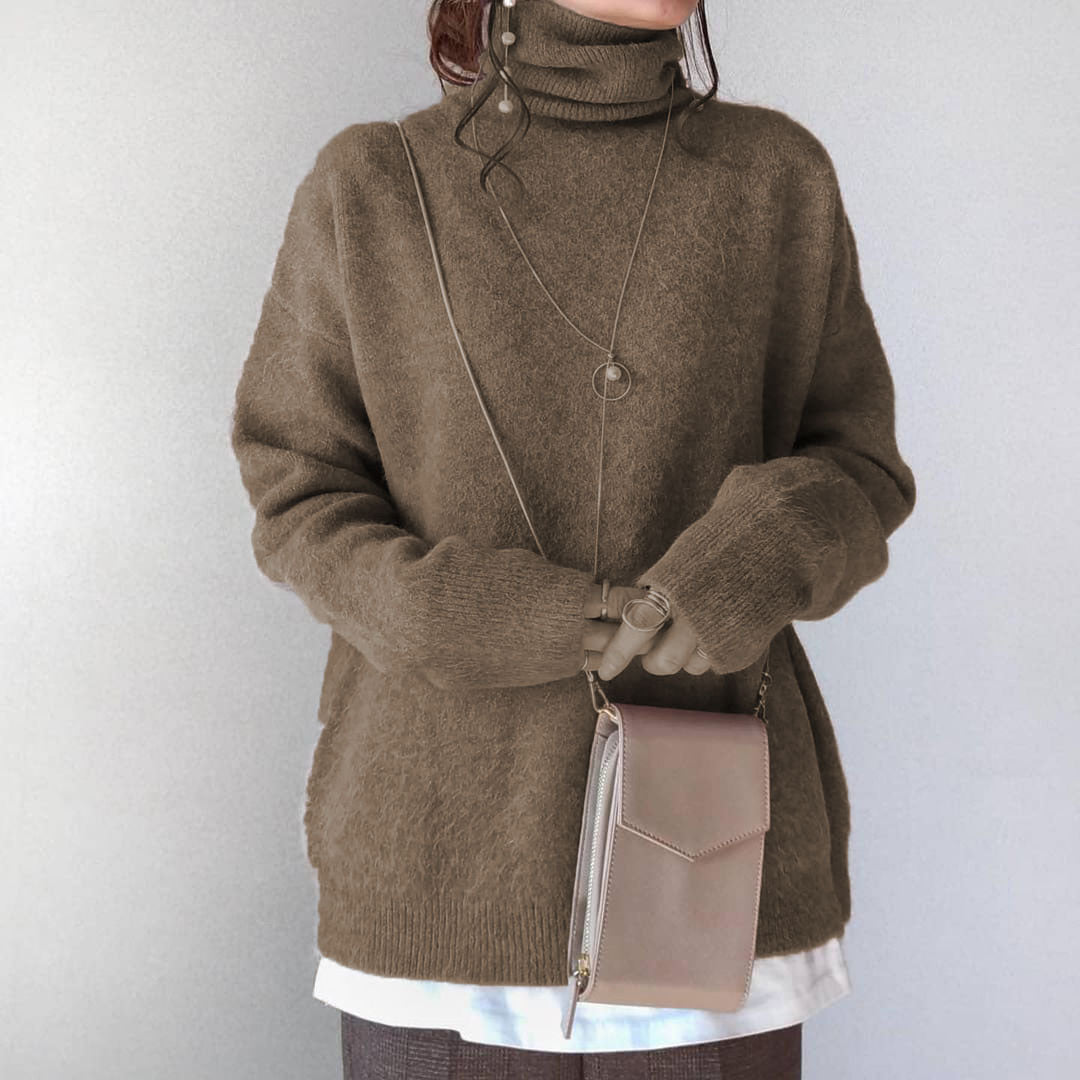 Long Sleeves Solid Color High Neck Knitwear Sweater Tops