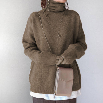 Long Sleeves Solid Color High Neck Knitwear Sweater Tops