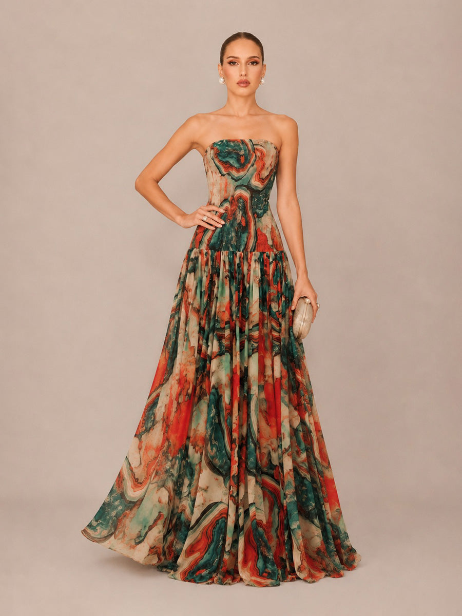 Liora Printed Strapless Maxi Dress