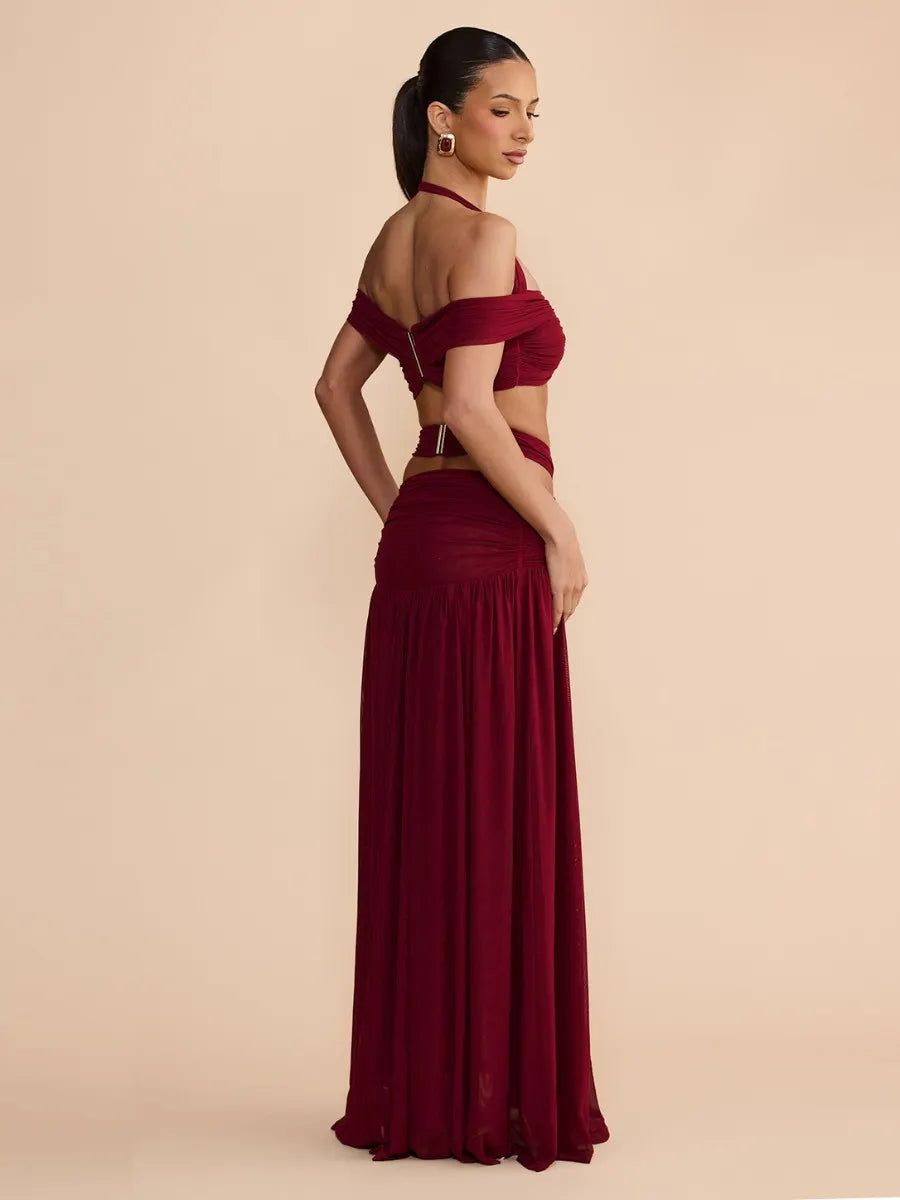 Marisol Cut Out Halter Mesh Maxi Dress Set