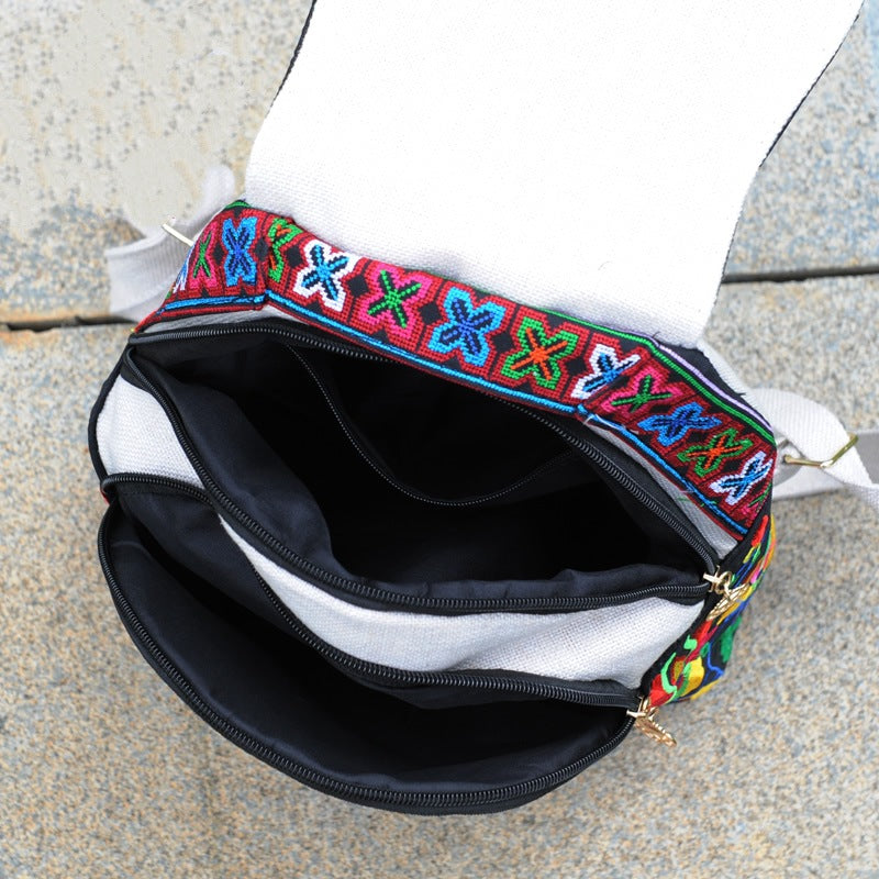 Ethnic Style New Fashion Linen Embroidery Bag Canvas Backpack Fashion Versatile Schoolbag Women'S Small Backpack