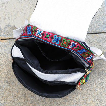Ethnic Style New Fashion Linen Embroidery Bag Canvas Backpack Fashion Versatile Schoolbag Women'S Small Backpack