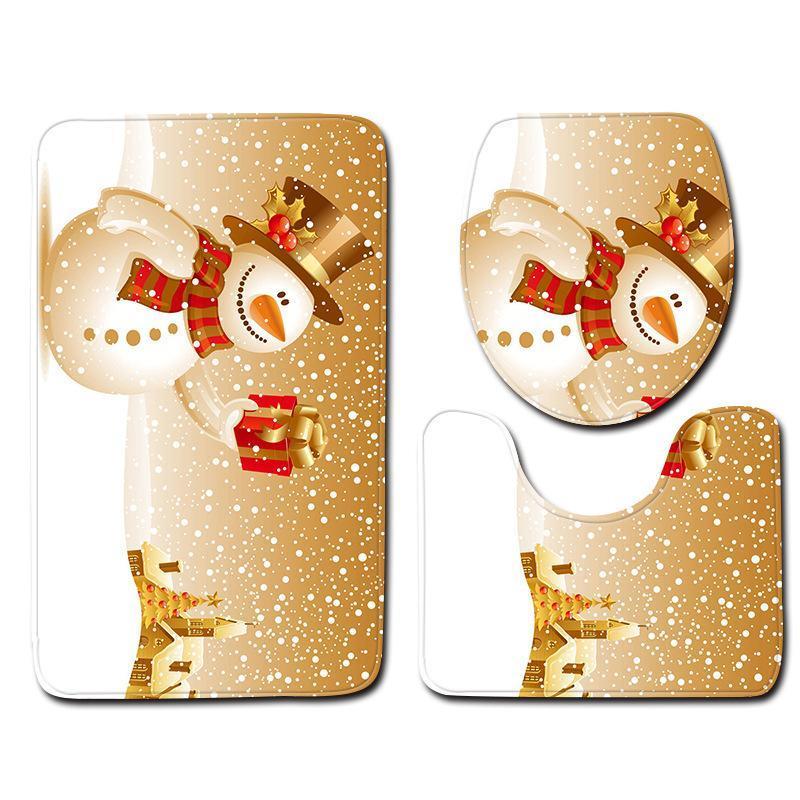 Christmas Snowman Pattern Three-Piece Bathroom Carpet