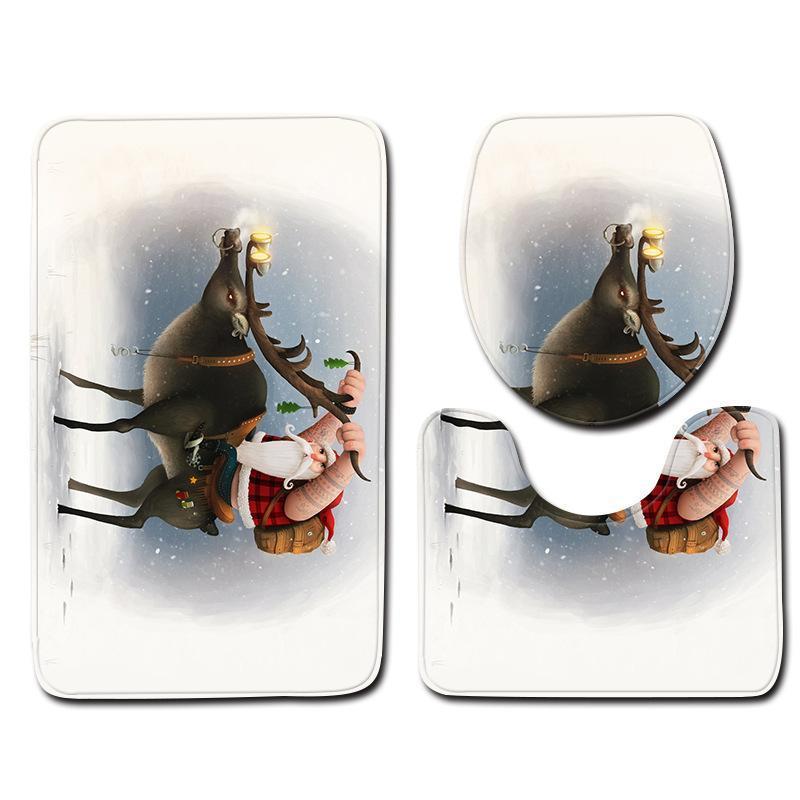 Christmas Snowman Pattern Three-Piece Bathroom Carpet
