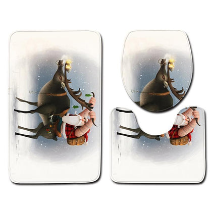 Christmas Snowman Pattern Three-Piece Bathroom Carpet