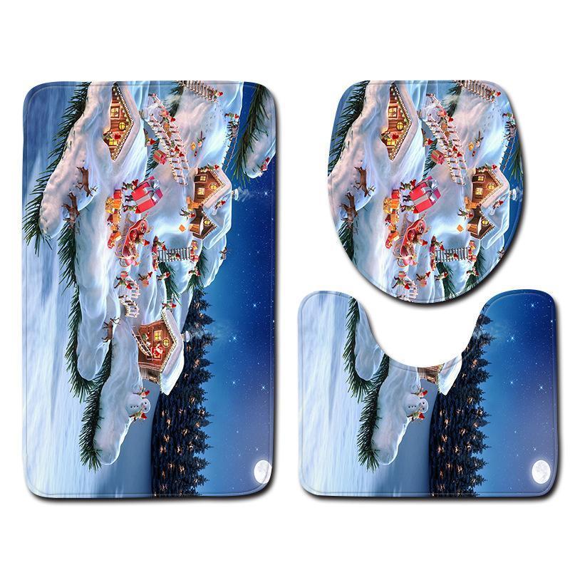 Christmas Snowman Pattern Three-Piece Bathroom Carpet