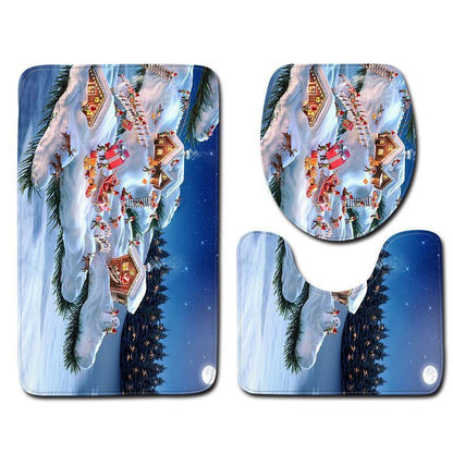 Christmas Snowman Pattern Three-Piece Bathroom Carpet
