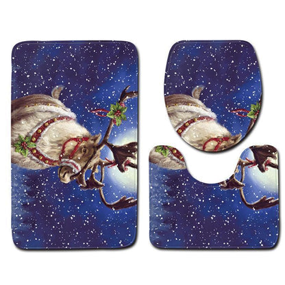 Christmas Snowman Pattern Three-Piece Bathroom Carpet