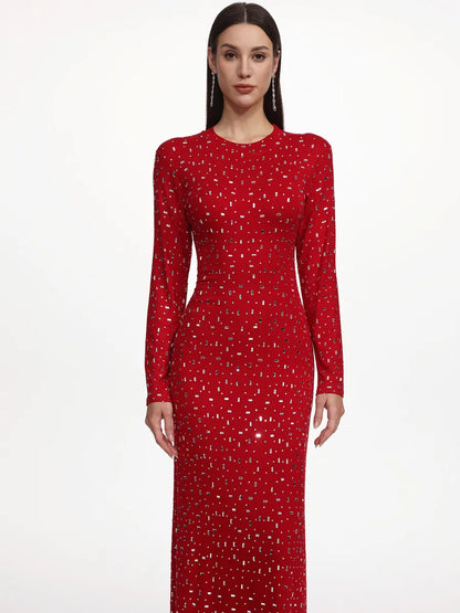 Juliette Romantic Contour Long Sleeve Crystal Maxi Dress