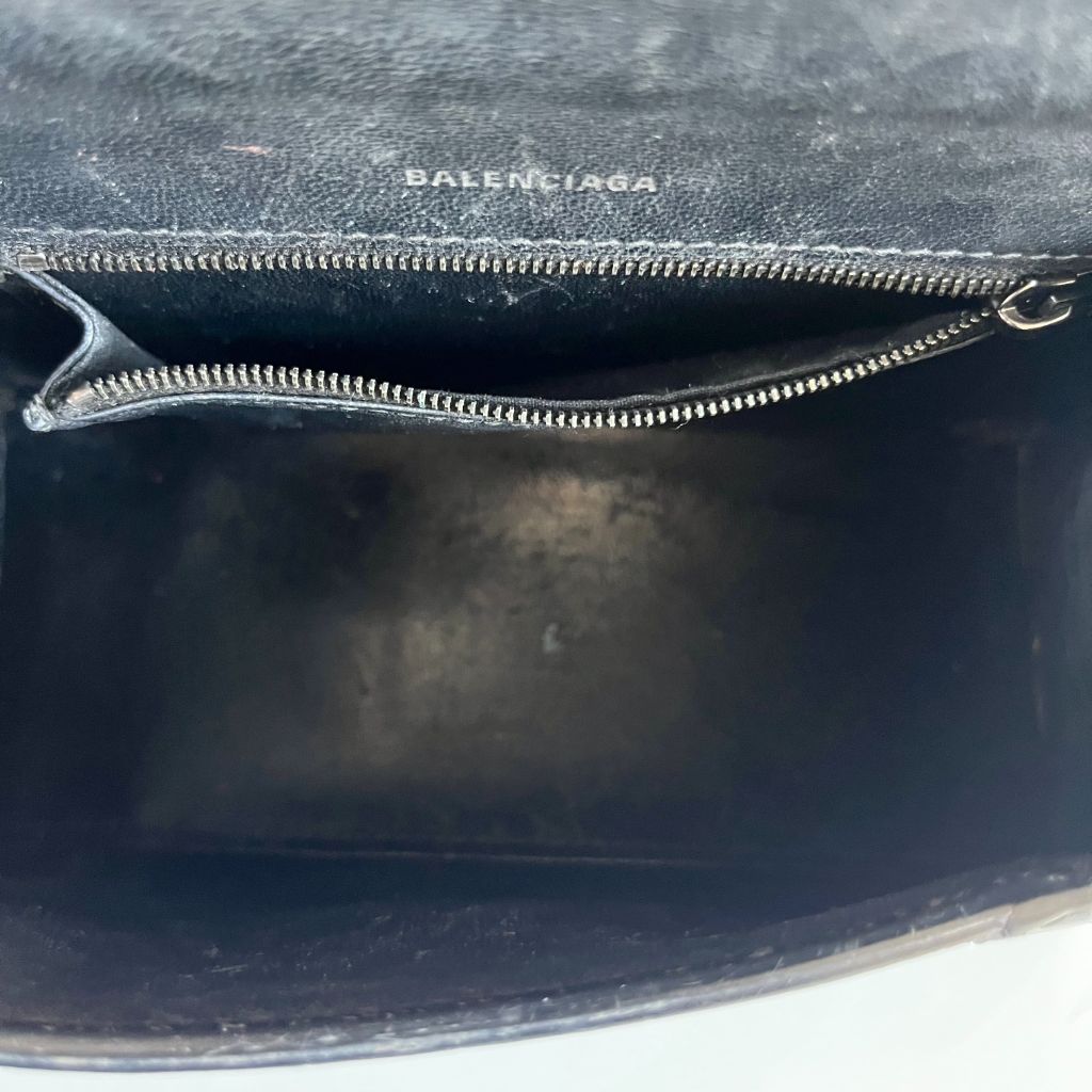 Balenciaga black croc embossed small hourglass bag