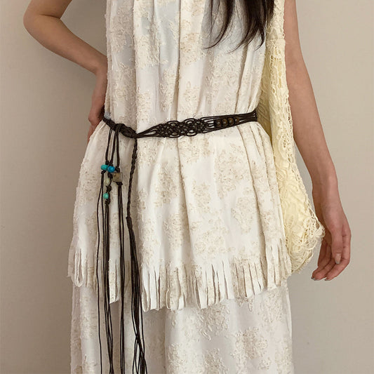 Beco - Blue Beaded Boho Braided Waist Belt