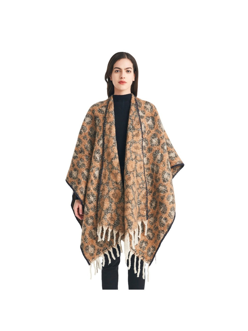 Scarvii - Thick Leopard Printed Wrap Shawl with Tassels